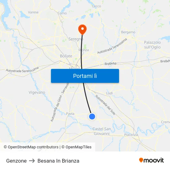 Genzone to Besana In Brianza map