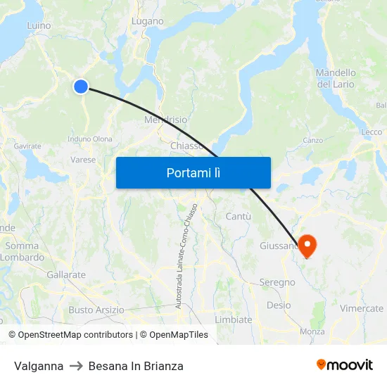Valganna to Besana In Brianza map