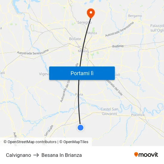 Calvignano to Besana In Brianza map