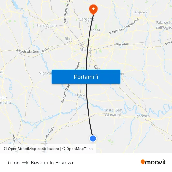 Ruino to Besana In Brianza map