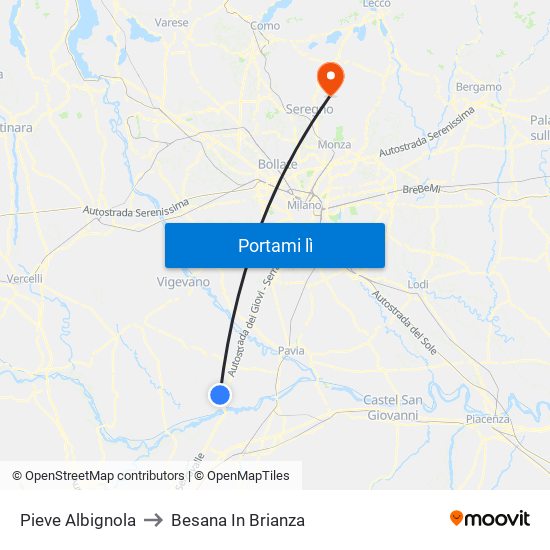 Pieve Albignola to Besana In Brianza map