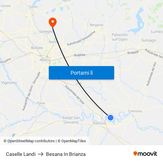 Caselle Landi to Besana In Brianza map