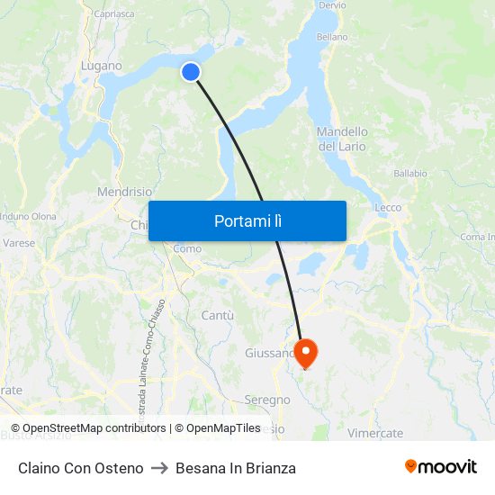 Claino Con Osteno to Besana In Brianza map