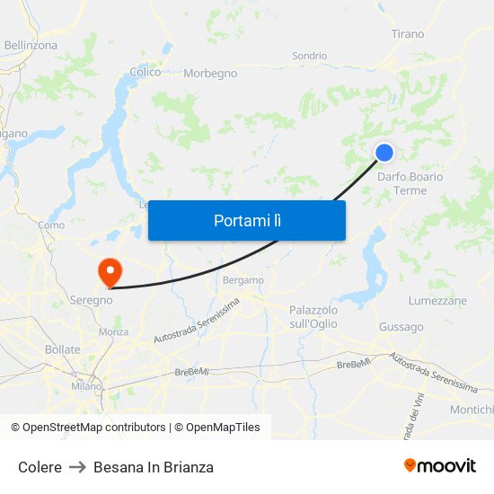 Colere to Besana In Brianza map