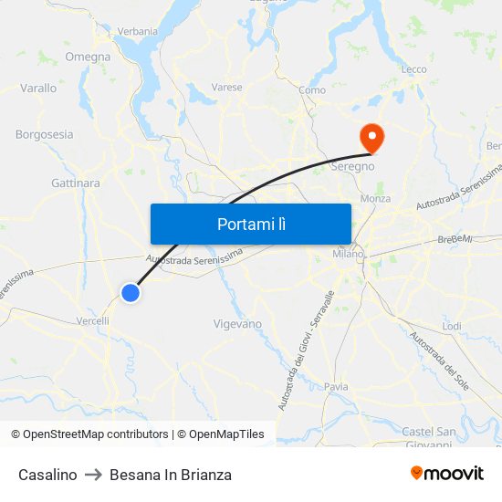 Casalino to Besana In Brianza map
