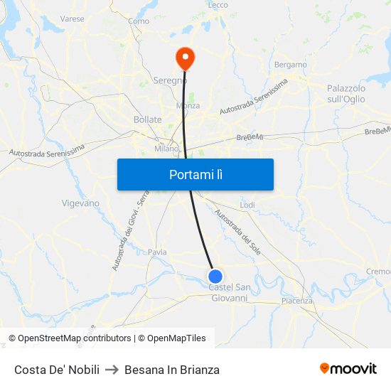 Costa De' Nobili to Besana In Brianza map