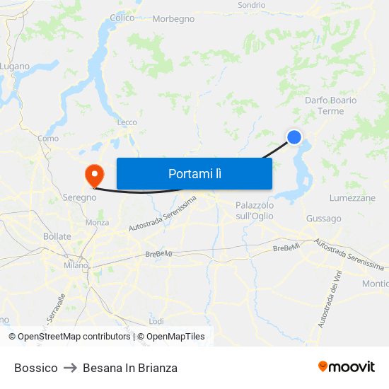 Bossico to Besana In Brianza map