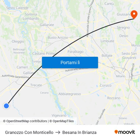Granozzo Con Monticello to Besana In Brianza map