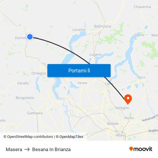 Masera to Besana In Brianza map