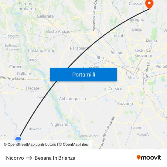 Nicorvo to Besana In Brianza map