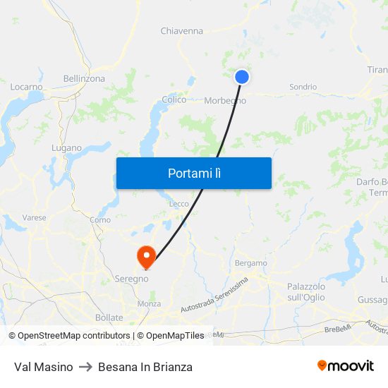Val Masino to Besana In Brianza map