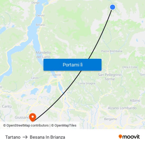 Tartano to Besana In Brianza map