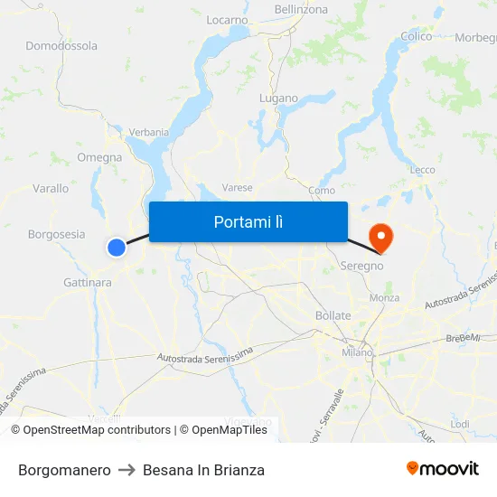 Borgomanero to Besana In Brianza map