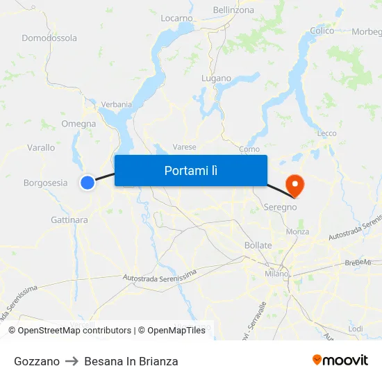 Gozzano to Besana In Brianza map