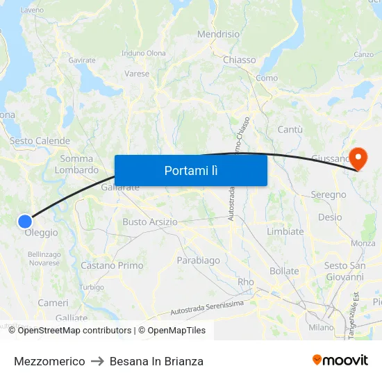 Mezzomerico to Besana In Brianza map