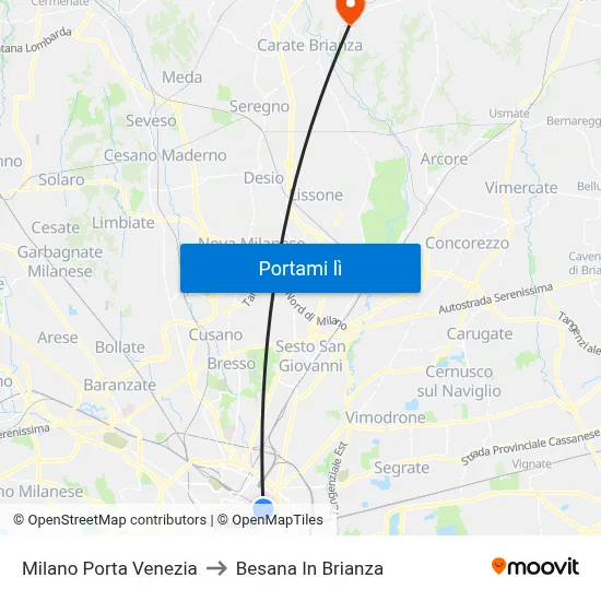 Milano Porta Venezia to Besana In Brianza map