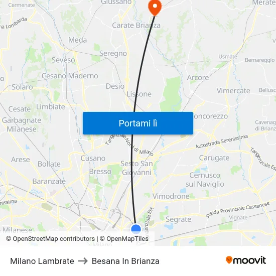 Milano Lambrate to Besana In Brianza map
