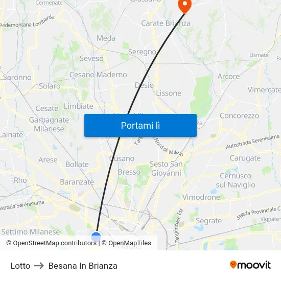 Lotto to Besana In Brianza map