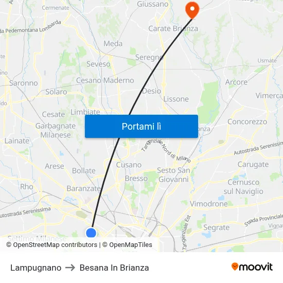 Lampugnano to Besana In Brianza map