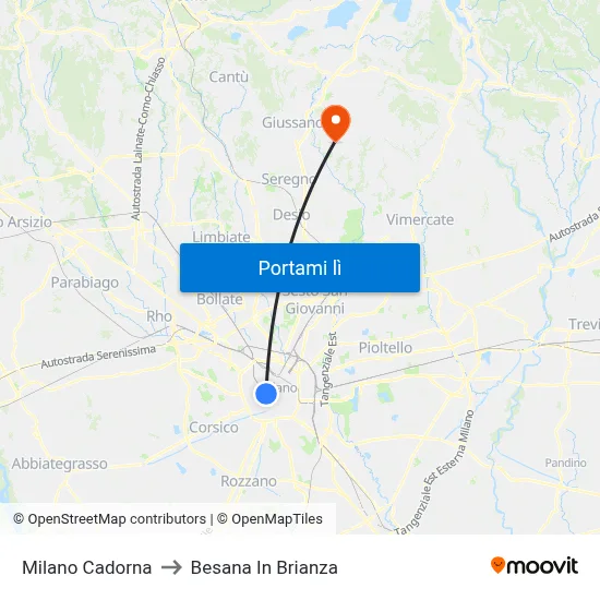 Milano Cadorna to Besana In Brianza map