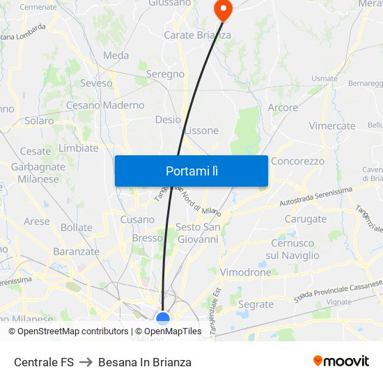 Centrale FS to Besana In Brianza map
