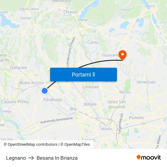 Legnano to Besana In Brianza map
