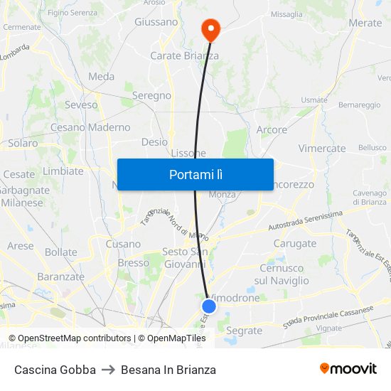 Cascina Gobba to Besana In Brianza map