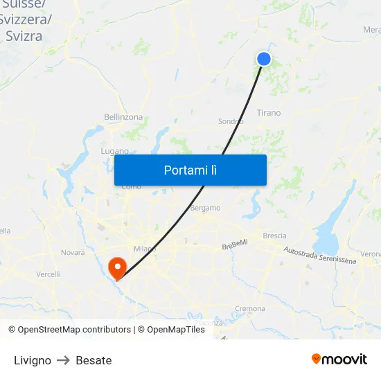 Livigno to Besate map