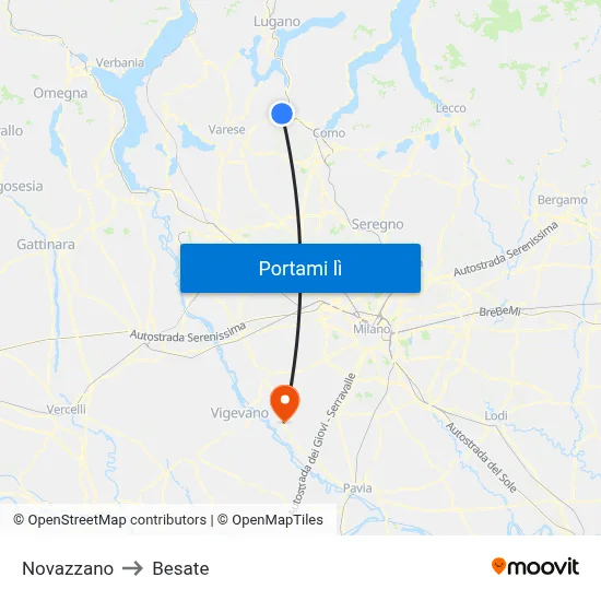 Novazzano to Besate map
