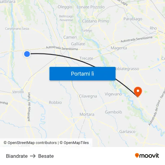 Biandrate to Besate map