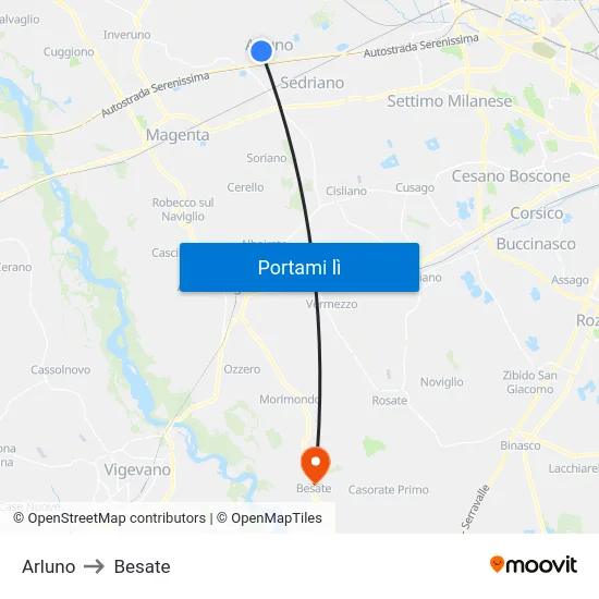 Arluno to Besate map