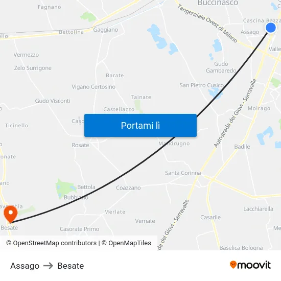 Assago to Besate map