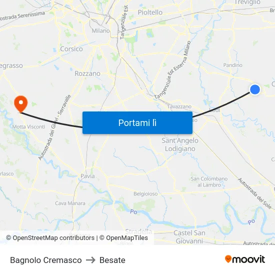 Bagnolo Cremasco to Besate map