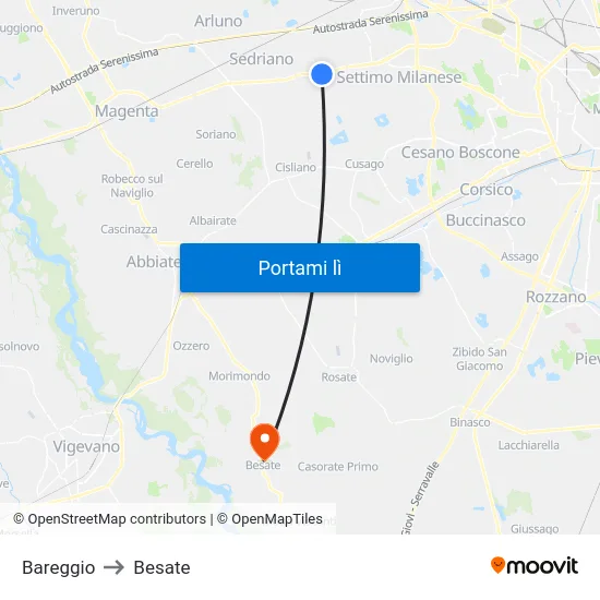 Bareggio to Besate map