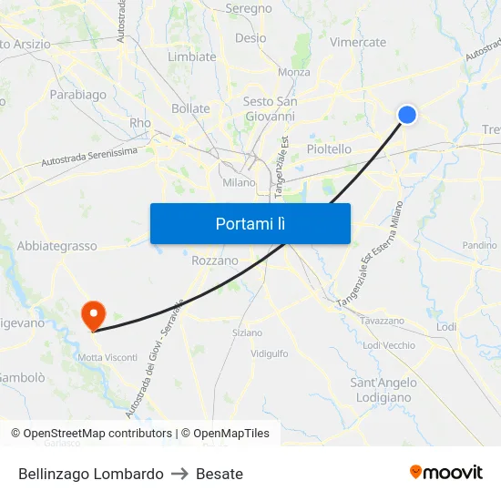 Bellinzago Lombardo to Besate map