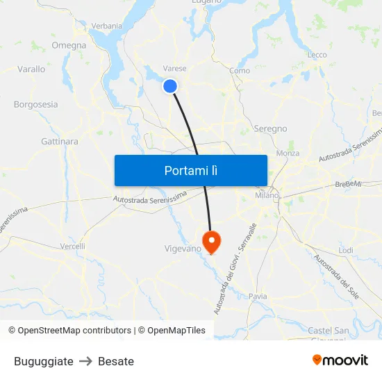 Buguggiate to Besate map