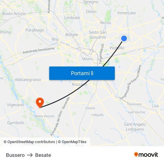 Bussero to Besate map