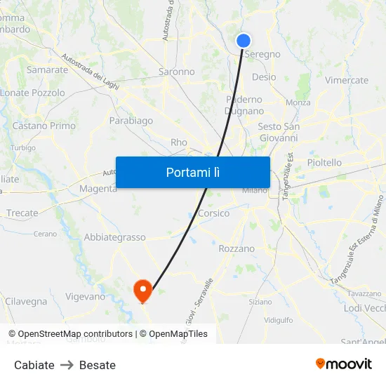 Cabiate to Besate map
