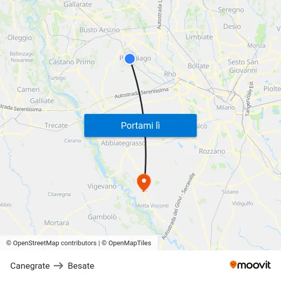 Canegrate to Besate map
