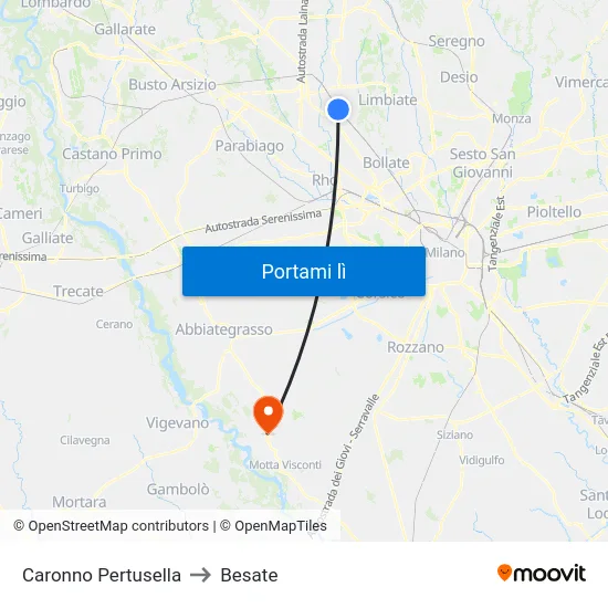 Caronno Pertusella to Besate map