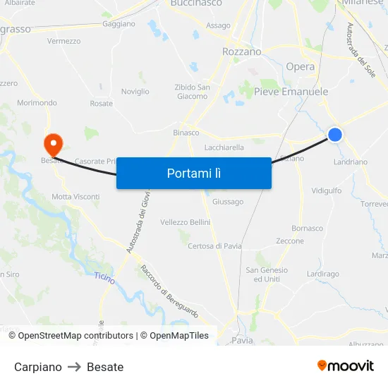 Carpiano to Besate map
