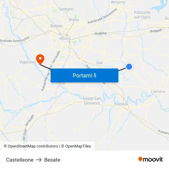 Castelleone to Besate map