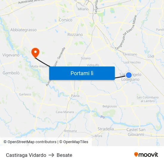 Castiraga Vidardo to Besate map