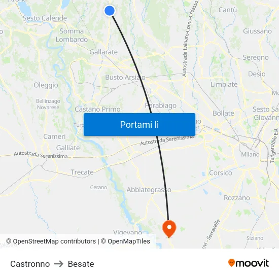 Castronno to Besate map