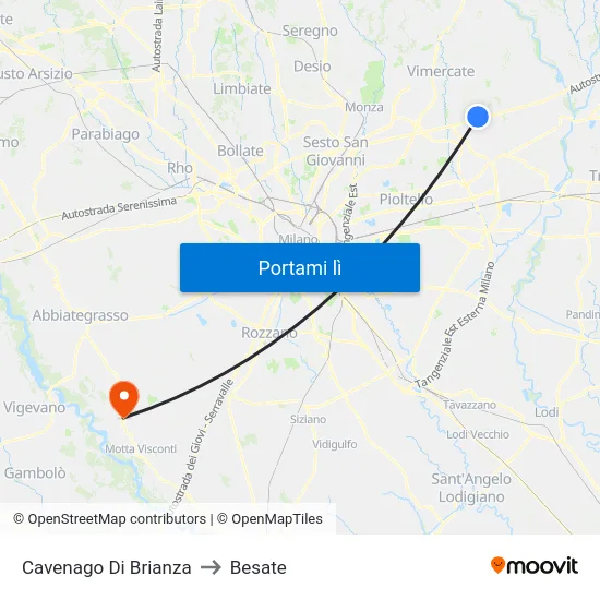 Cavenago Di Brianza to Besate map