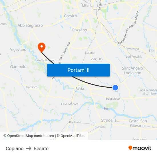 Copiano to Besate map