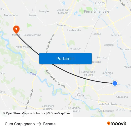 Cura Carpignano to Besate map