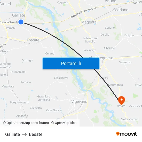 Galliate to Besate map
