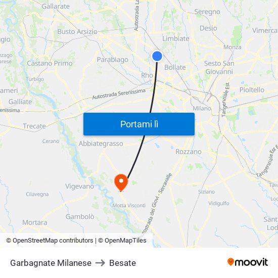 Garbagnate Milanese to Besate map