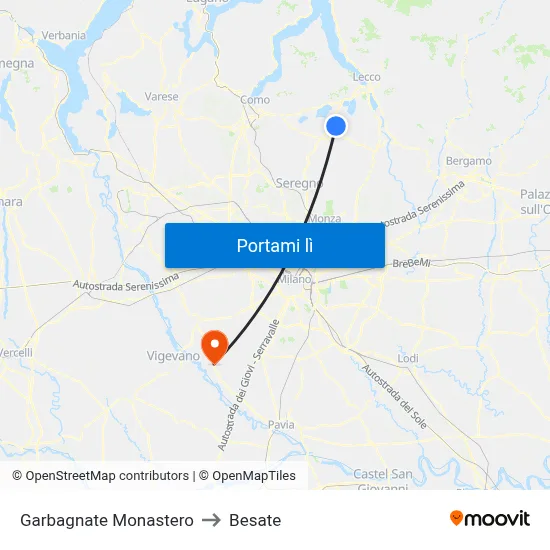Garbagnate Monastero to Besate map